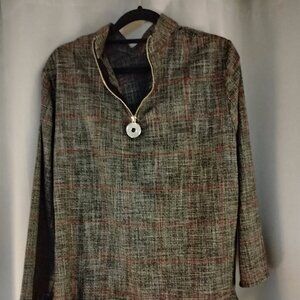Zara Mock Neck Plaid Peplum Blouse / Size L